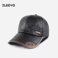 / 秋冬新款PU皮质棒球帽时尚拼接加绒中老年鸭舌帽子