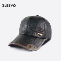 / 秋冬新款PU皮质棒球帽时尚拼接加绒中老年鸭舌帽子