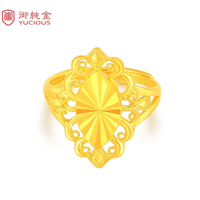 御纯金珠宝黄金戒指女款99999足金御纯金车花椭圆戒指YR028D约5.75-5.80克默认尺寸