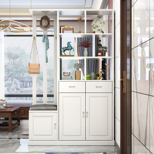 青木川 实木酒柜鞋柜一体靠墙带挂衣架一体换鞋凳客厅餐厅高柜家用进门口入户玄关隔断屏风柜间厅柜双面装饰柜 简约现代