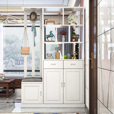 青木川 实木酒柜鞋柜一体靠墙带挂衣架一体换鞋凳客厅餐厅高柜家用