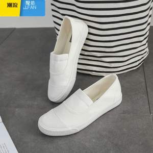 聚范韩版低帮小白鞋男平底时尚白色帆布鞋一脚蹬男鞋情侣懒人休闲单鞋