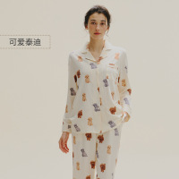 睡衣女士春秋新款女士薄款可爱长袖泰迪熊卡通家居服套装_66