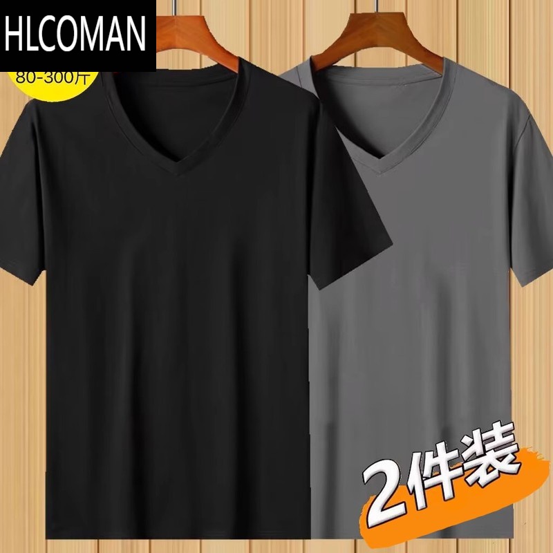 HLCOMAN加肥加大胖子短袖t恤男款V领肥佬休闲宽松半袖大码上衣潮