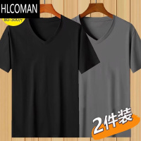 HLCOMAN加肥加大胖子短袖t恤男款V领肥佬休闲宽松半袖大码上衣潮