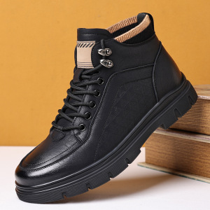 冬季加绒马丁靴男士英伦风黑色皮靴休闲高帮靴子厚底东北棉鞋