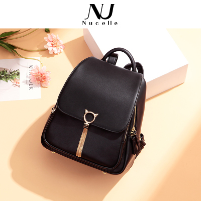 纽芝兰双肩包女士包2021新款潮韩版百搭学生书包时尚黑色小背包百搭黑