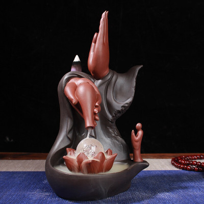 林檎禅意仿古紫砂佛手倒流香炉檀香炉家用室内香薰炉大号香道个性摆件送女朋友老婆生日礼物送女朋友老婆情人节七夕生日礼物