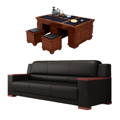 悦兴诚三人位皮质沙发206*84*93cm+功夫茶几套