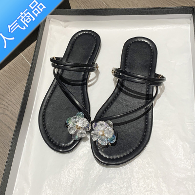 SUNTEK两穿凉鞋女仙女风ins2023夏季新款时尚外穿凉拖水钻透明平底舒适