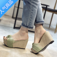 SUNTEK2023夏季新款松糕厚底一字拖韩版鱼嘴坡跟凉拖鞋防水台超高跟女鞋