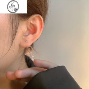 JiMiS925通体银银~锆石小耳钉养耳洞睡觉不用摘的耳环耳棒高级感耳饰