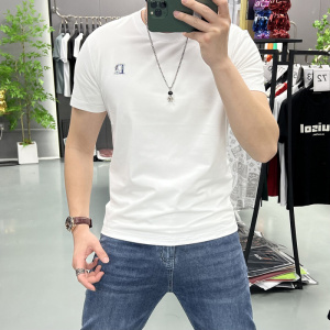 潮牌圆领短袖帅气潮流字母轻奢时尚男丝光棉夏季新款修身T恤上衣