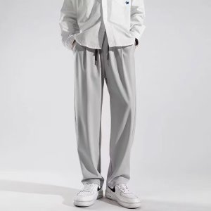 直筒裤男士夏季新款宽松大码垂感四面弹休闲冰丝长裤_190