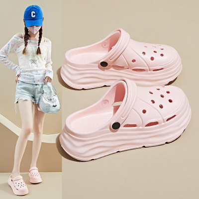 2025新款夏季洞洞鞋包头凉拖鞋女厚底增高半拖舒适透气休闲