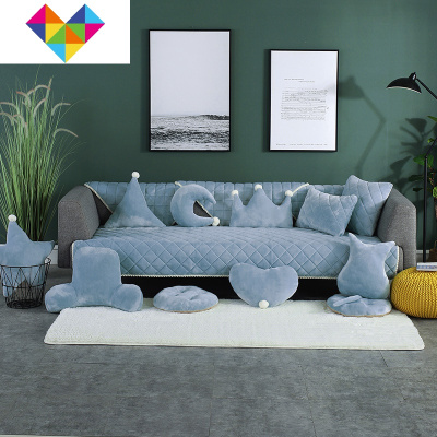 毛绒沙发垫家用冬防滑四季通用坐垫套罩三人座全盖扶手巾现代简约水晶绒-蓝色90cm*90cm适合扶手靠背-御蓝锦