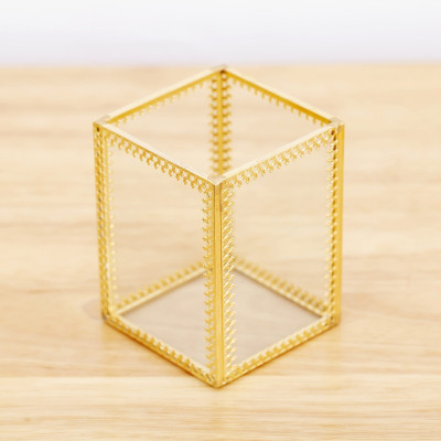 北欧创意美甲眉笔化妆笔化妆刷桶玻璃笔筒桌面香水口红文具收纳三维工匠三格直边（带250克珍珠）