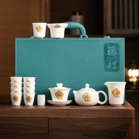 苏氏陶瓷(SUSHI CERAMICS)羊脂玉描金福佑三才盖碗茶壶