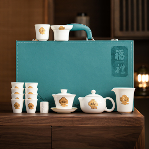 苏氏陶瓷(SUSHI CERAMICS)羊脂玉描金福佑三才盖碗茶壶