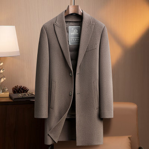 戗驳领脱卸鹅绒内胆双面呢大衣风衣男士加厚秋冬中长羊毛大衣外套
