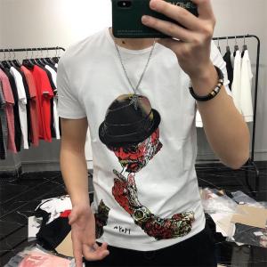 夏季潮流时尚男装短袖T恤潮男上衣丝光棉圆领欧洲站潮ins修身