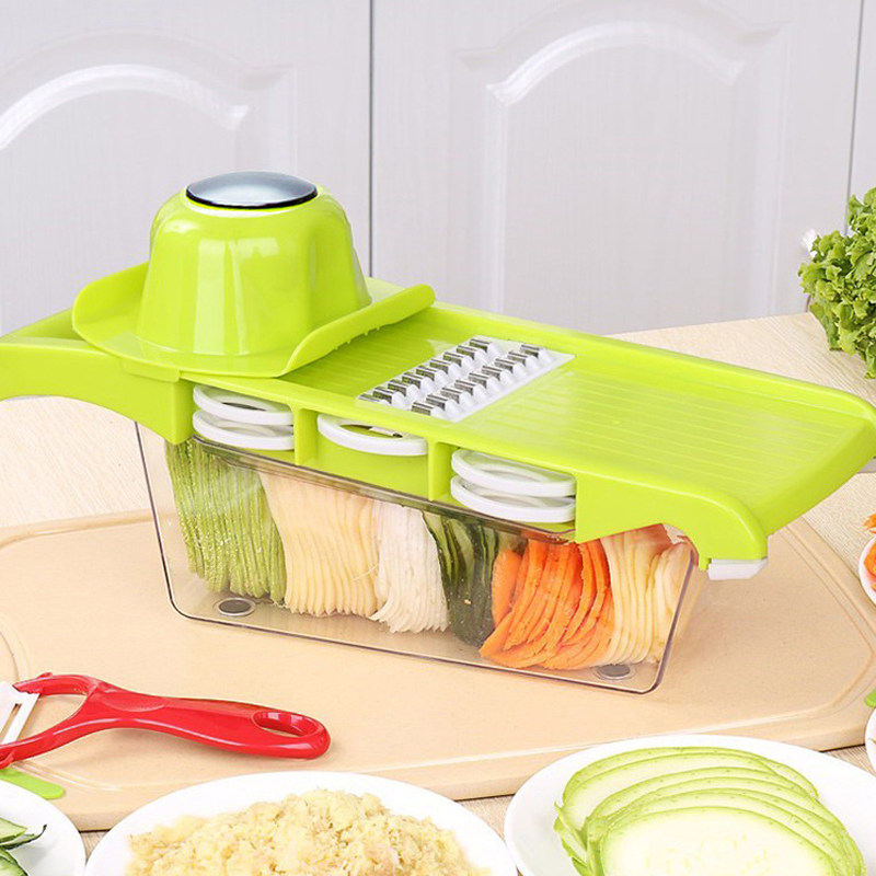怡然五合一刨丝器切丝多功能切菜器厨房四面方刨切菜器 敬平 绿色单面(削皮刀+护手器+收纳盒削皮器/切丝器