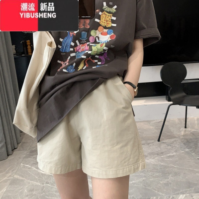 YIBUSHENG白色短裤女2024季新款薄款宽松阔腿裤高腰休闲裤松紧腰工装裤女