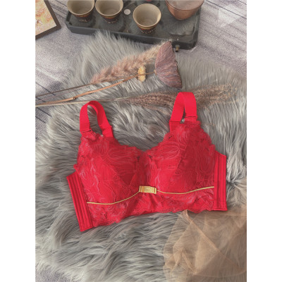 YUNWUXIN袔苡莥大红过年本命年文胸套装大胸显小薄款无钢圈乳胶杯显瘦内衣文胸套装