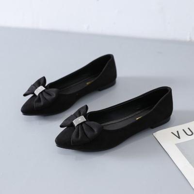 娜瑟微水钻平底鞋2021春季新品韩版蝴蝶结浅口尖头单鞋舒适软底百搭女鞋