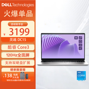 戴尔(DELL)笔记本电脑灵越3530/DC15250 15.6英寸高性能全面屏轻薄本(酷睿Core3-100U 16G 1TB 锐炬显卡 120Hz防眩光高刷屏)银 定制版