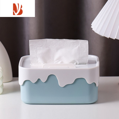 三维工匠可爱创意少女心纸巾盒多抽纸餐巾盒收纳摆件卡通家用客厅桌面 天空蓝1个