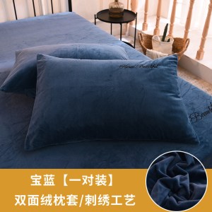 []水晶绒刺绣枕套冬季加厚珊瑚绒成单人枕头套48x74cm一对装