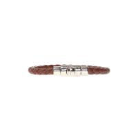 Salvatore Ferragamo精致棕编小牛皮银色装饰手链男款潮流饰品
