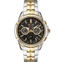 SEIKO/精工 Couura系列男士手表 时尚赛车运动风三眼计时黑盘钢带石英表