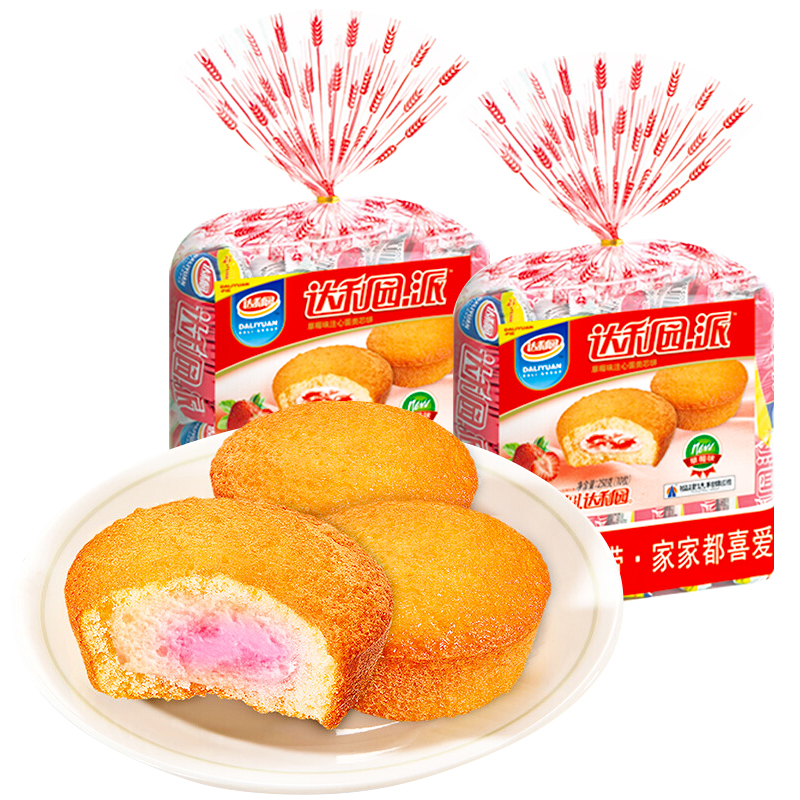 达利园 注心草莓派230gx2袋(20枚) 蛋糕早餐面包糕点办公休闲零食点心