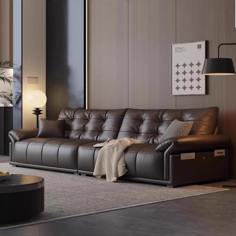 云朵沙发轻奢复古风真皮沙发极简家用头层牛皮直排客厅沙发