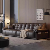 云朵沙发轻奢复古风真皮沙发极简家用头层牛皮直排客厅沙发