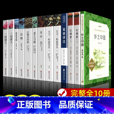 [全10册]高中课外书籍 [正版]全套20册 高中课外阅读书籍必 乡土中国 红楼梦 大卫科波菲尔 复活 老人与海 论语