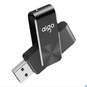 爱国者(aigo)64GB USB2.0 U盘 U266旋转防护 黑色 CD纹防滑设计