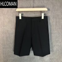 HLCOMAN休闲四分5分裤男垂感夏季薄款冰丝西装短裤男宽松西裤男直筒白色