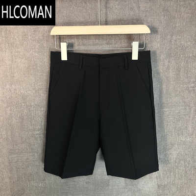 HLCOMAN休闲四分5分裤男垂感夏季薄款冰丝西装短裤男宽松西裤男直筒白色