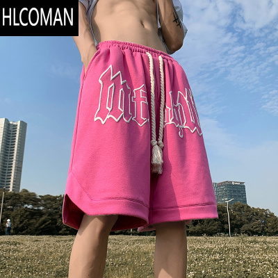 HLCOMAN粉红色运动短裤男夏季vintage美式高街篮球裤直筒宽松阔腿五分裤