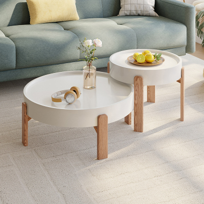 全友家居小户型客厅家具北欧风灵活组合高矮圆茶错落高低实木脚茶几