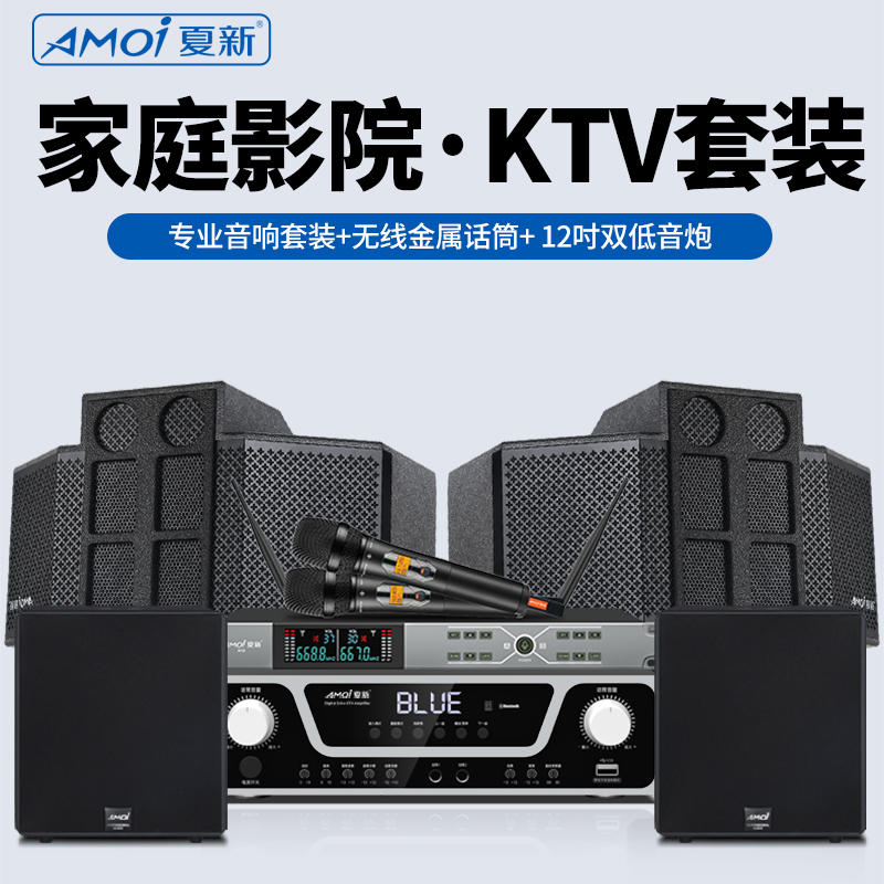 夏新(AMOI)家庭影院KTV套装S8 专业音响套装+无线金属话筒+12吋低音炮*2