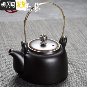 三维工匠手工提梁壶过滤泡茶壶大号陶瓷粗陶壶家用手抓壶日式创意功夫茶壶 古陶[茶壶]圆梁壶黑禅茶具