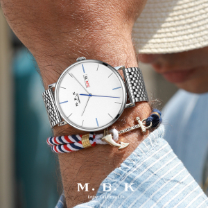 M.B.K美国品牌全自动机械表 男士商务简约手表男钢带双日历防水大表盘款纤薄时尚腕表1007-7