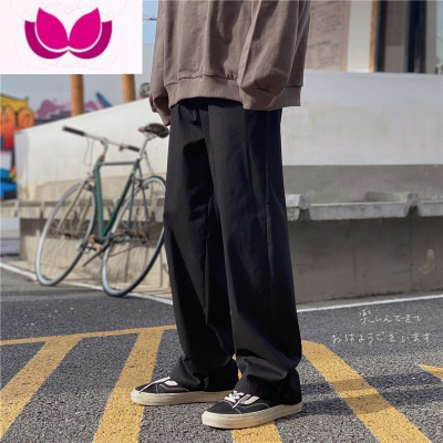 七斓直筒休闲裤男春季韩版宽松复古百搭长裤日系卡其色阔腿裤