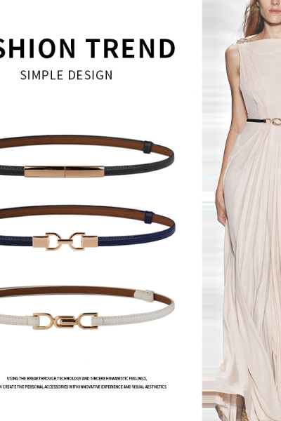 啄木鸟皮带女士2025新款牛皮装饰配裙子连衣裙收腰真皮裤腰带细款