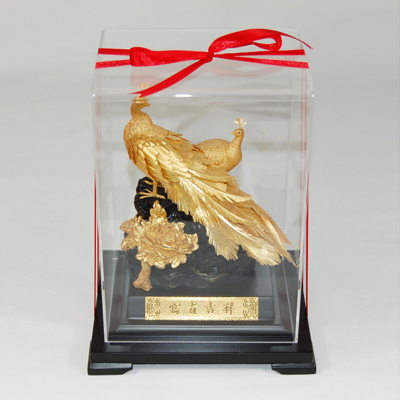 礼氏嘉礼品乔迁富贵吉祥孔雀金箔摆件足金塑新婚结婚乔迁新家居客厅装饰品