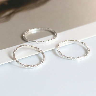 极简冷淡风S925纯银不规则锤纹戒指极细简约日韩潮流INS风气质款送女朋友老婆情人节七夕生日礼物